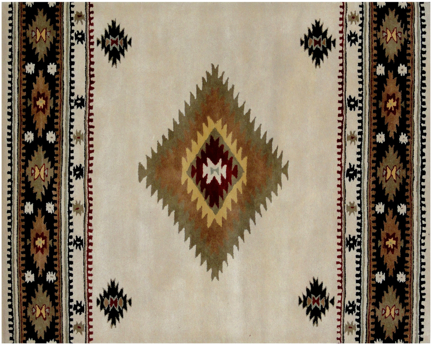 5' x 8' Ivory and Black Southwestern Hand Tufted Non Skid Area Rug