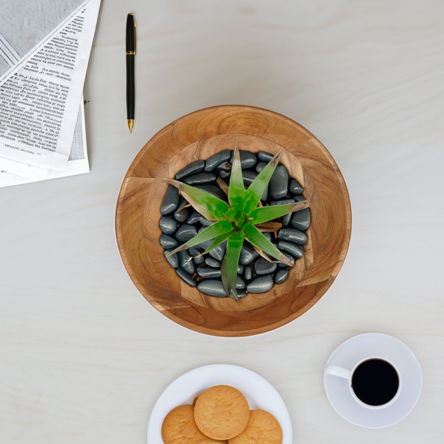 12" Natural Geo Carved Edge Wood Low Centerpiece Bowl