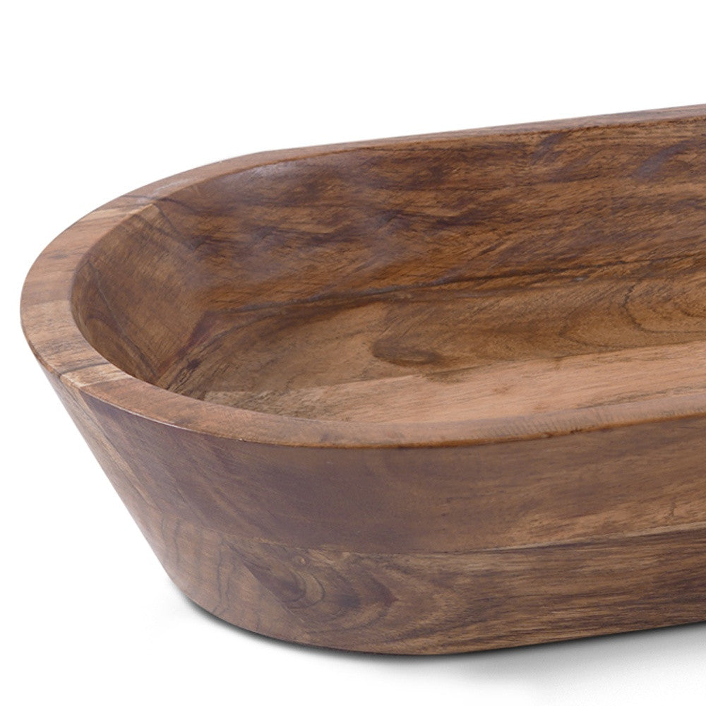 22" Natural Brown Acacia Wood Oval Centerpiece Dough Bowl