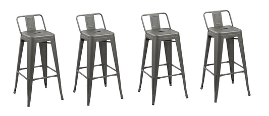 Set of Four 26" Dark Gray Metal Low Back Counter Height Bar Chairs