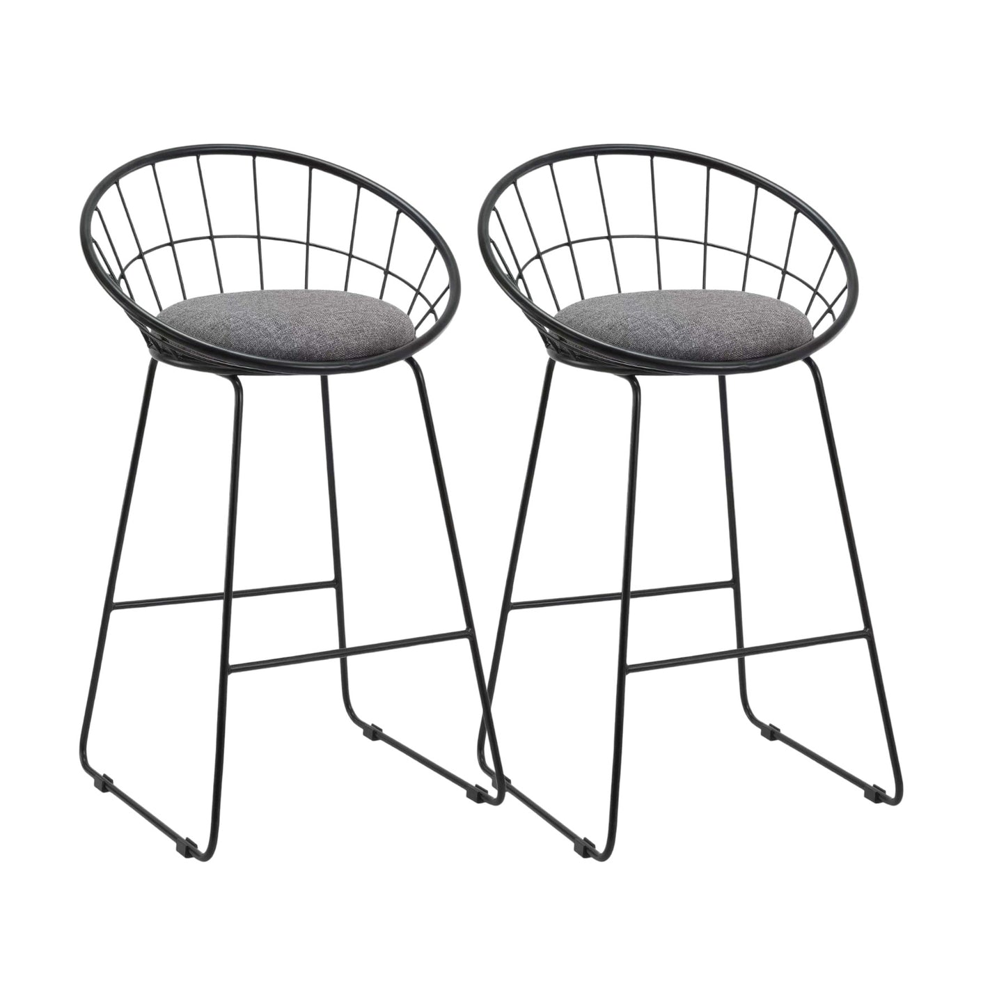 Set of Two 26" Gray And Black Fabric And Metal Low Back Counter Height Bar Chairs