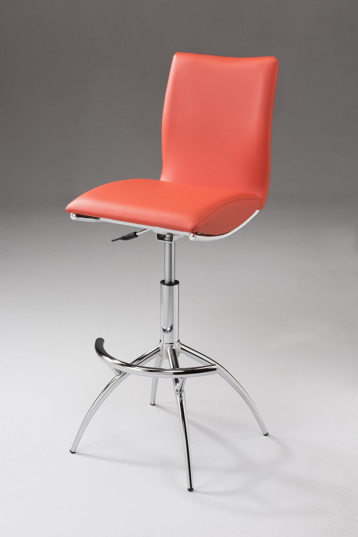 Set of Two Orange And Silver Faux Leather And Metal Low Back Adjustable Height Bar Chairs