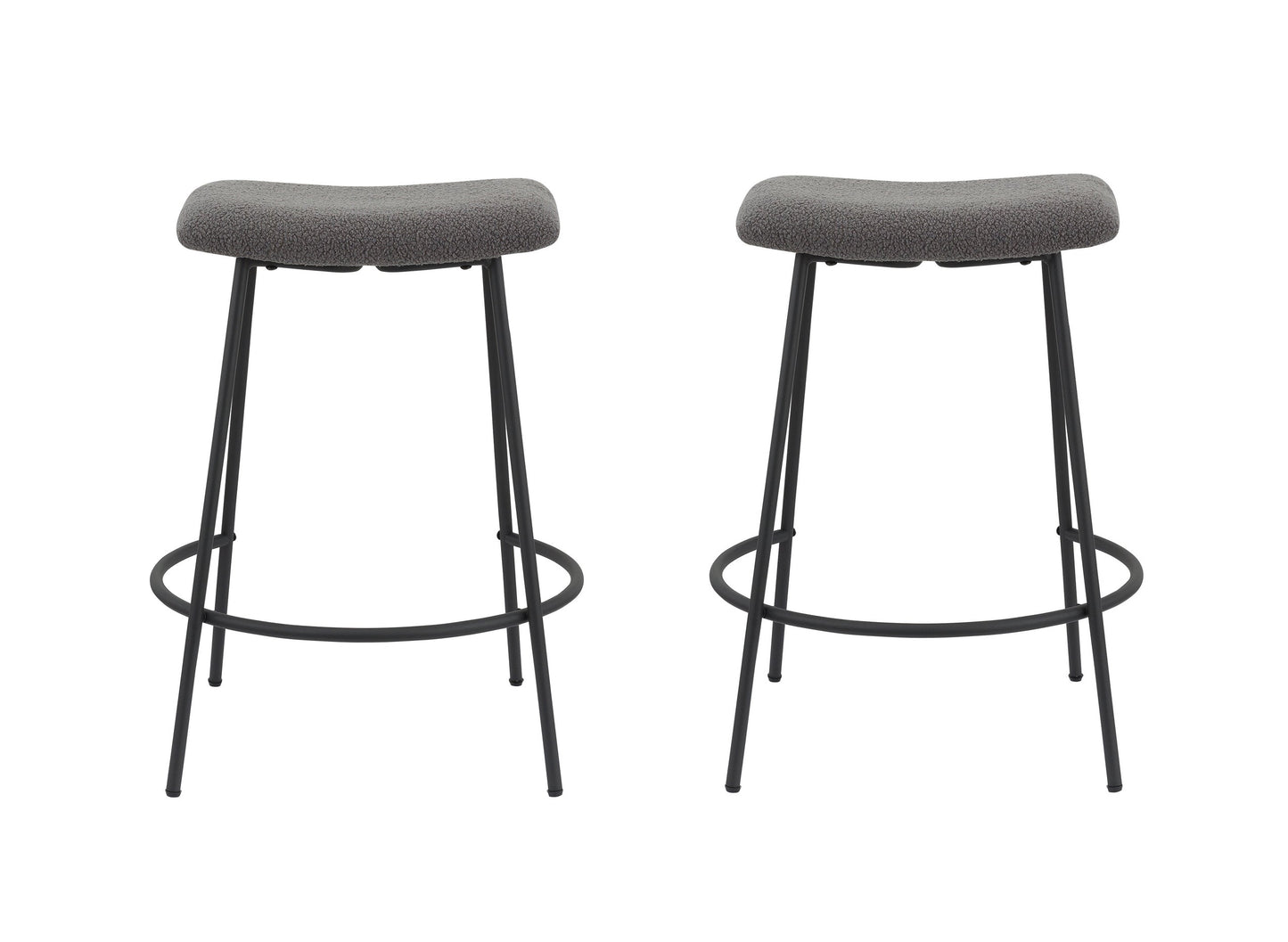 Set of Two 26" Gray And Black Faux Sherpa And Metal Backless Counter Height Bar Chairs