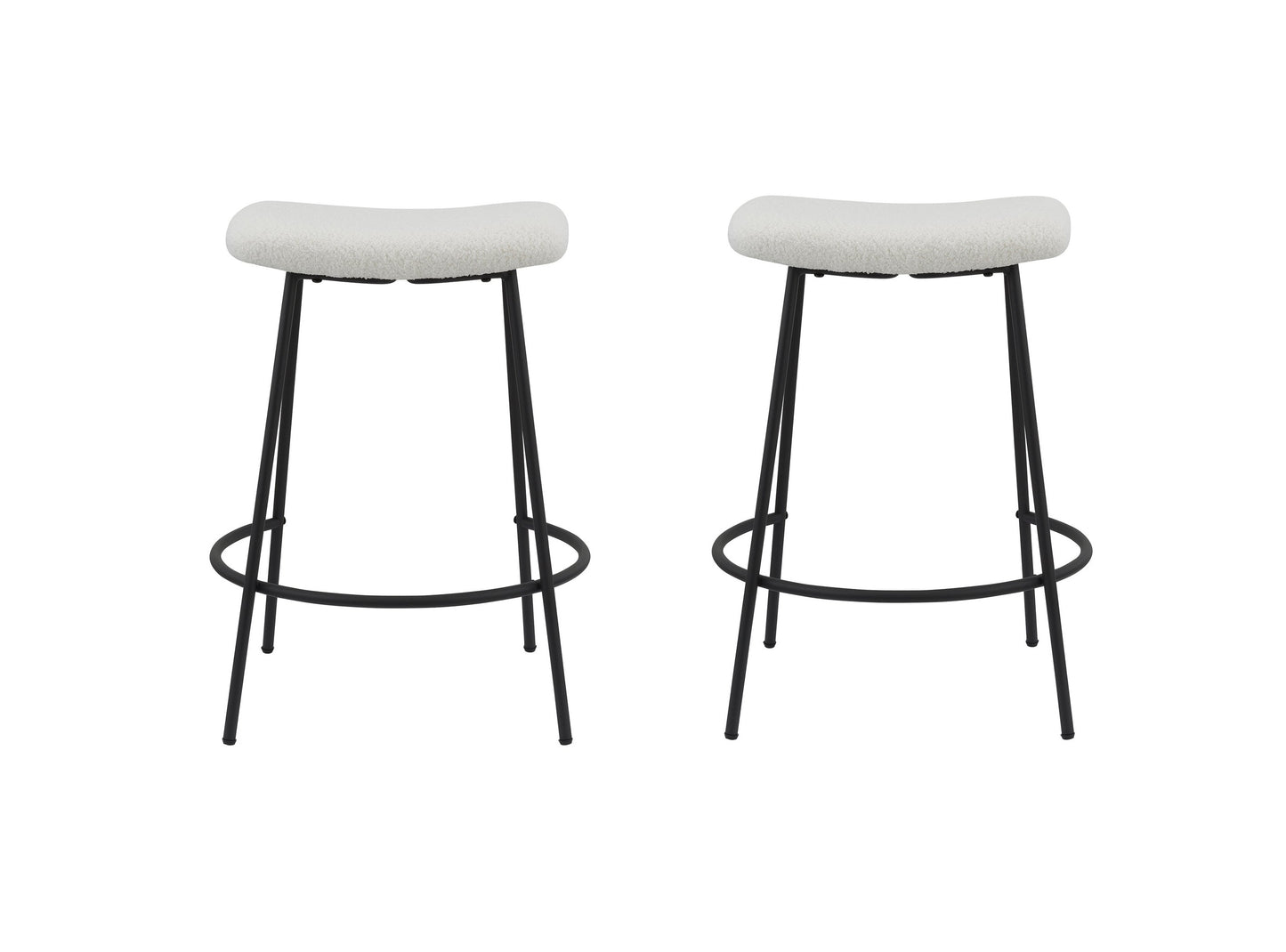 Set of Two 26" White And Black Faux Sherpa And Metal Backless Counter Height Bar Chairs