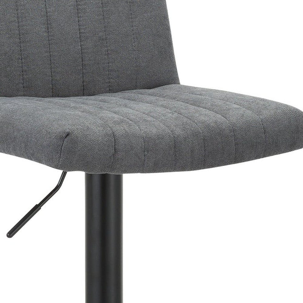 Set of Two Gray And Black Fabric And Metal Low Back Adjustable Height Bar Chairs