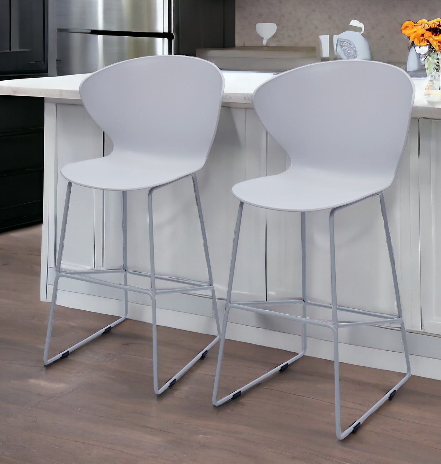 Set of Two 26" Gray Low Back Counter Height Bar Chairs