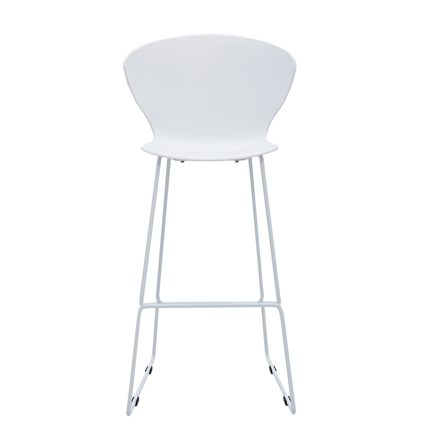 Set of Two 30" White And Silver Heavy Duty Plastic And Metal Low Back Bar Height Bar Chairs