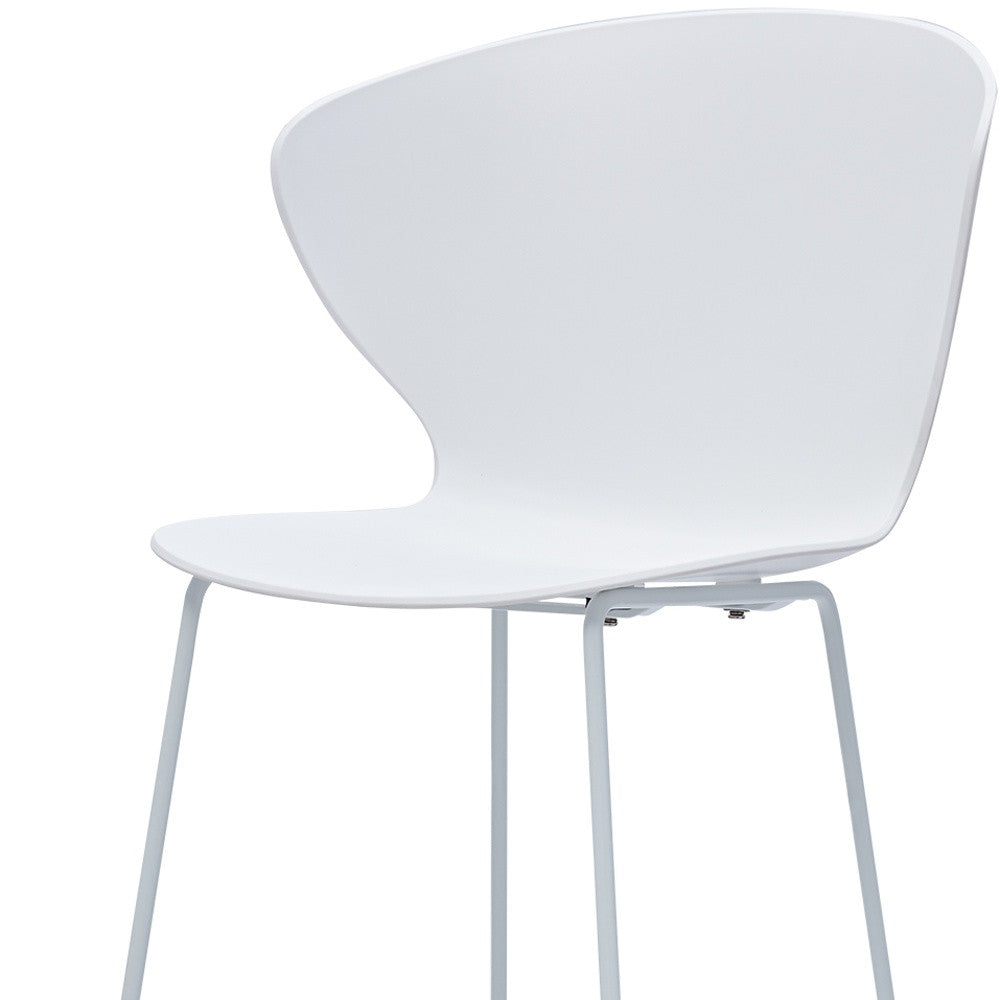 Set of Two 30" White And Silver Heavy Duty Plastic And Metal Low Back Bar Height Bar Chairs