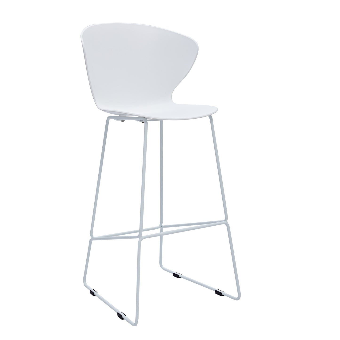 Set of Two 30" White And Silver Heavy Duty Plastic And Metal Low Back Bar Height Bar Chairs