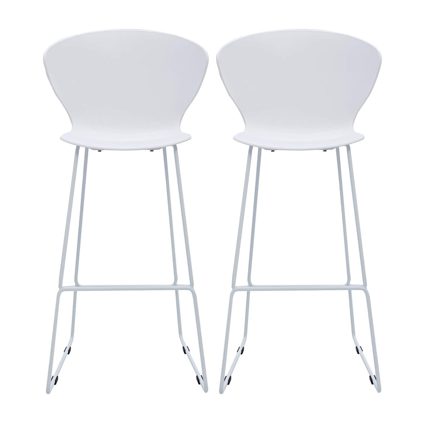 Set of Two 30" White And Silver Heavy Duty Plastic And Metal Low Back Bar Height Bar Chairs