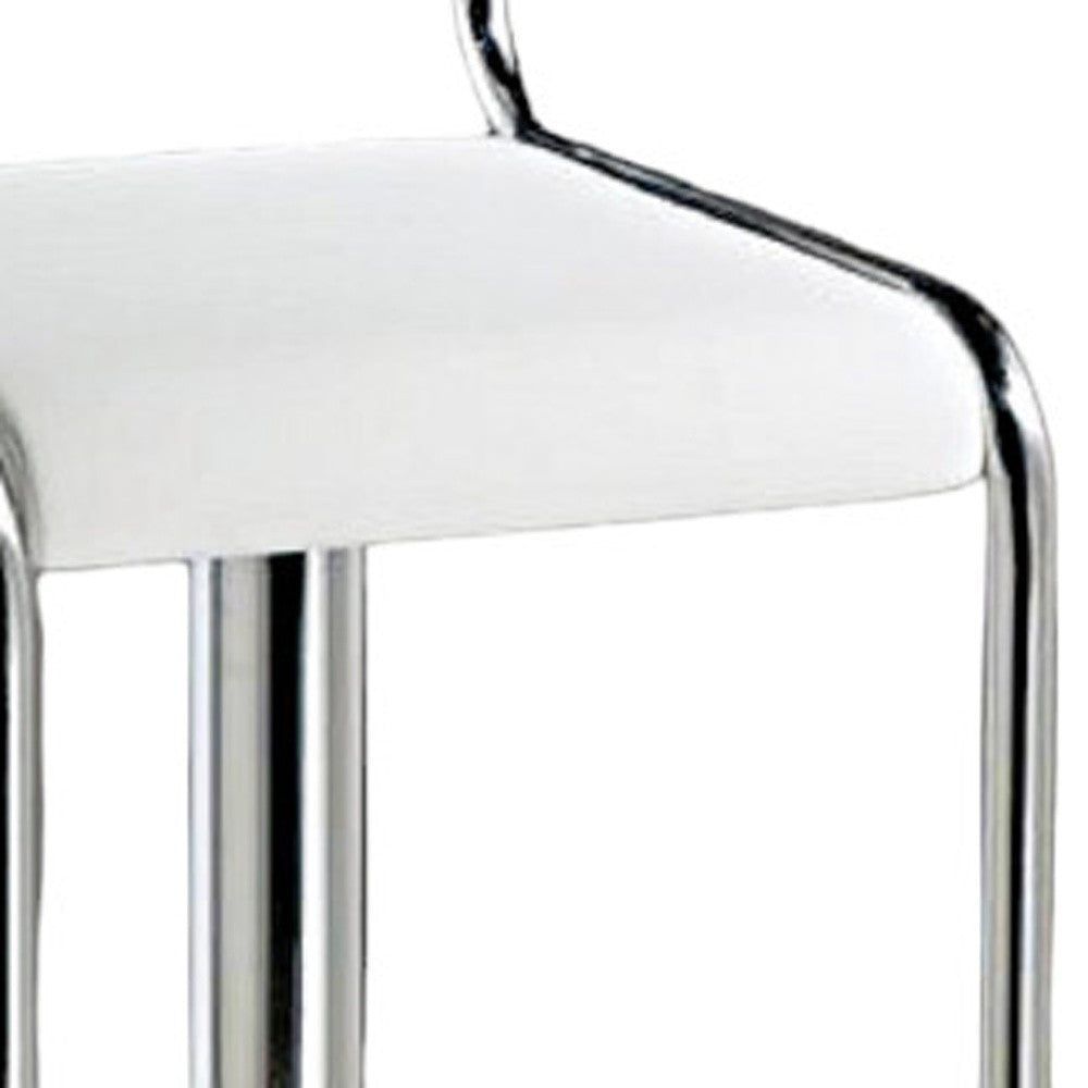 White And Silver Faux Leather And Metal Low Back Adjustable Height Bar Chair