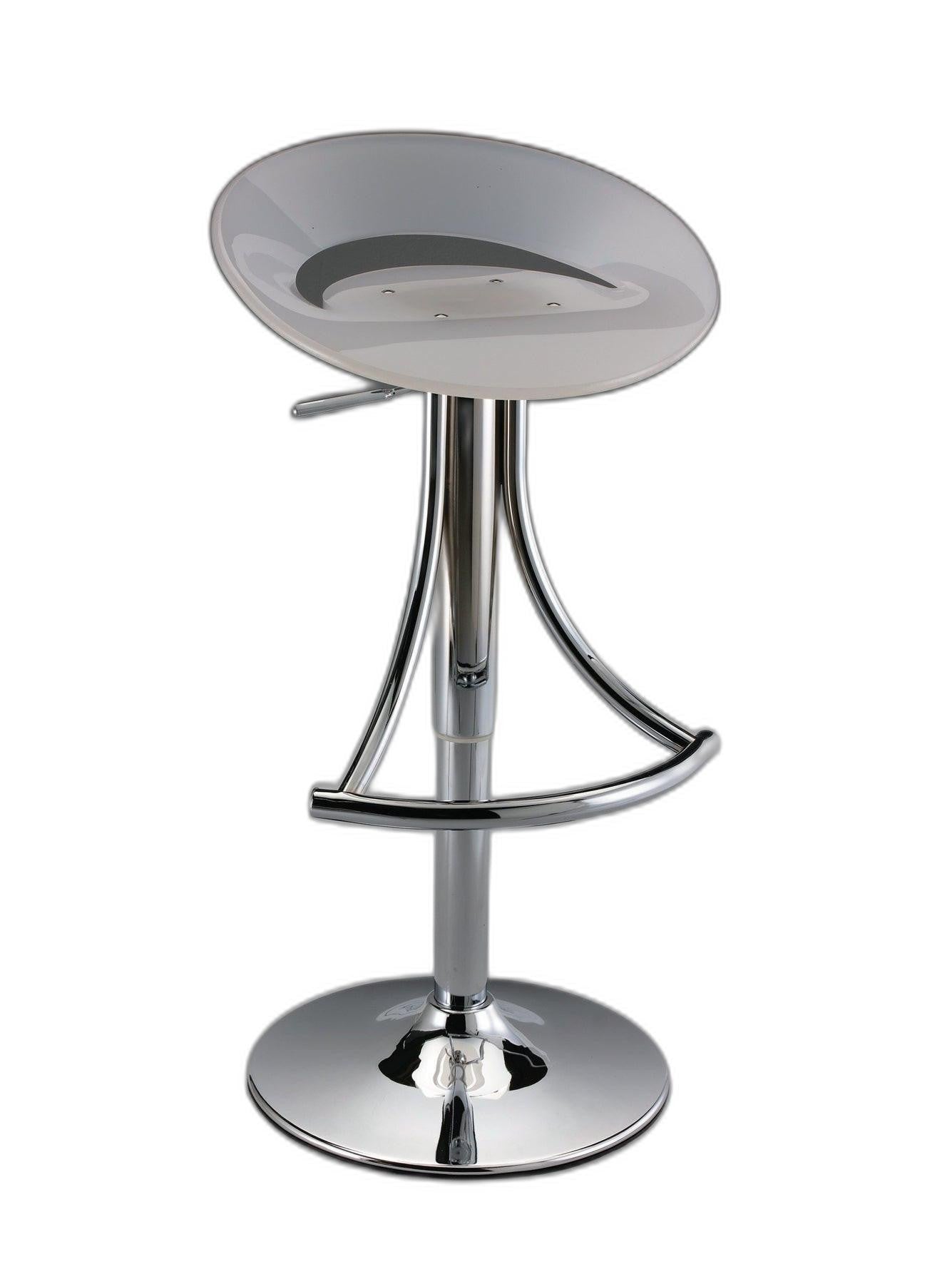 White And Silver Acrylic And Metal Low Back Adjustable Height Bar Chair