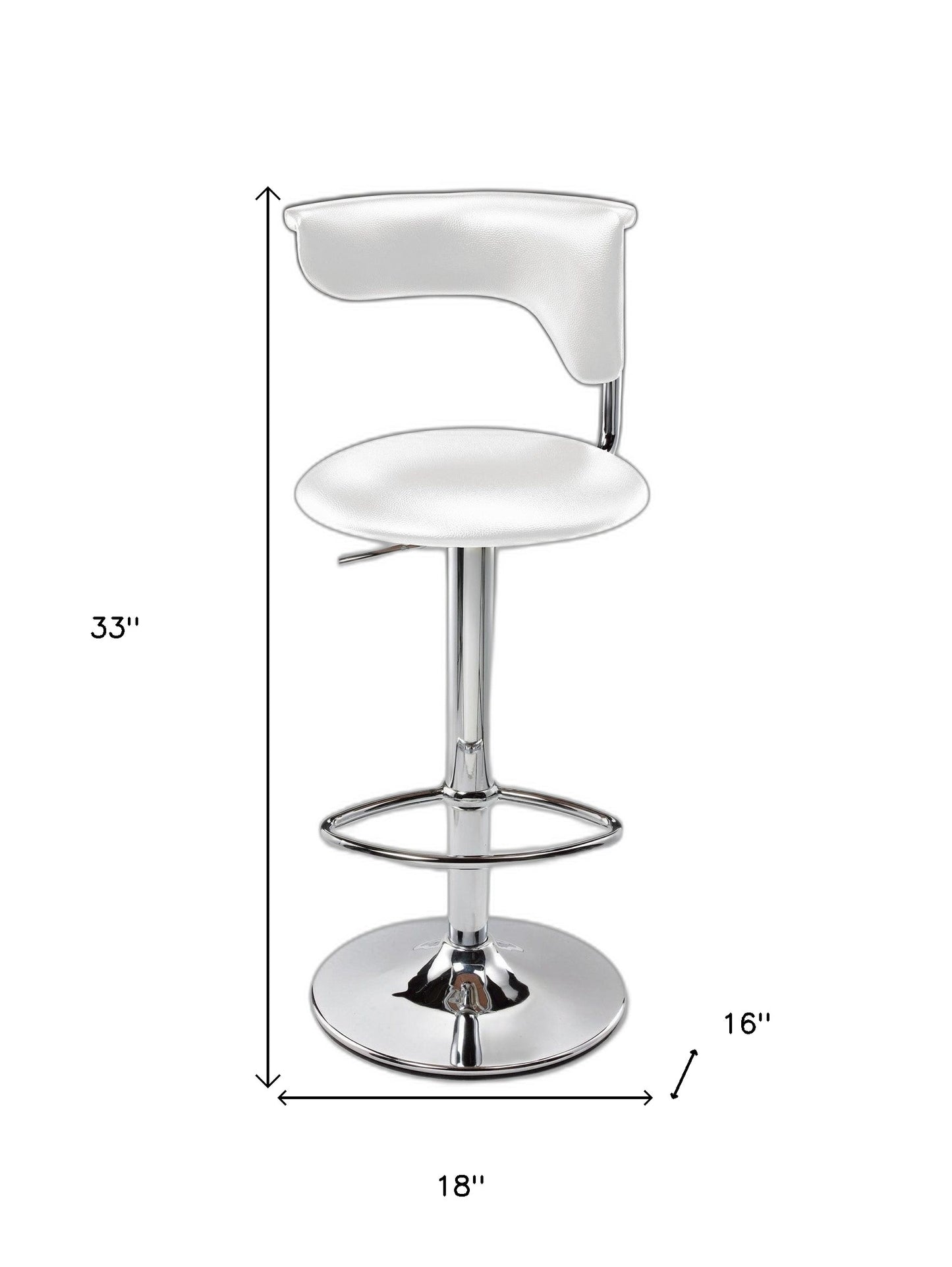 White And Silver Faux Leather And Metal Low Back Adjustable Height Bar Chair