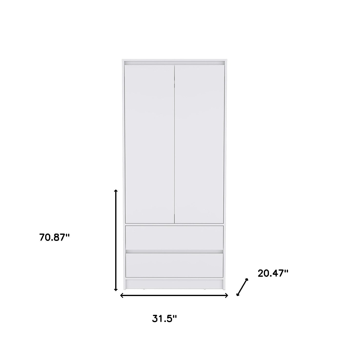 32" White Two Drawer Combo Dresser