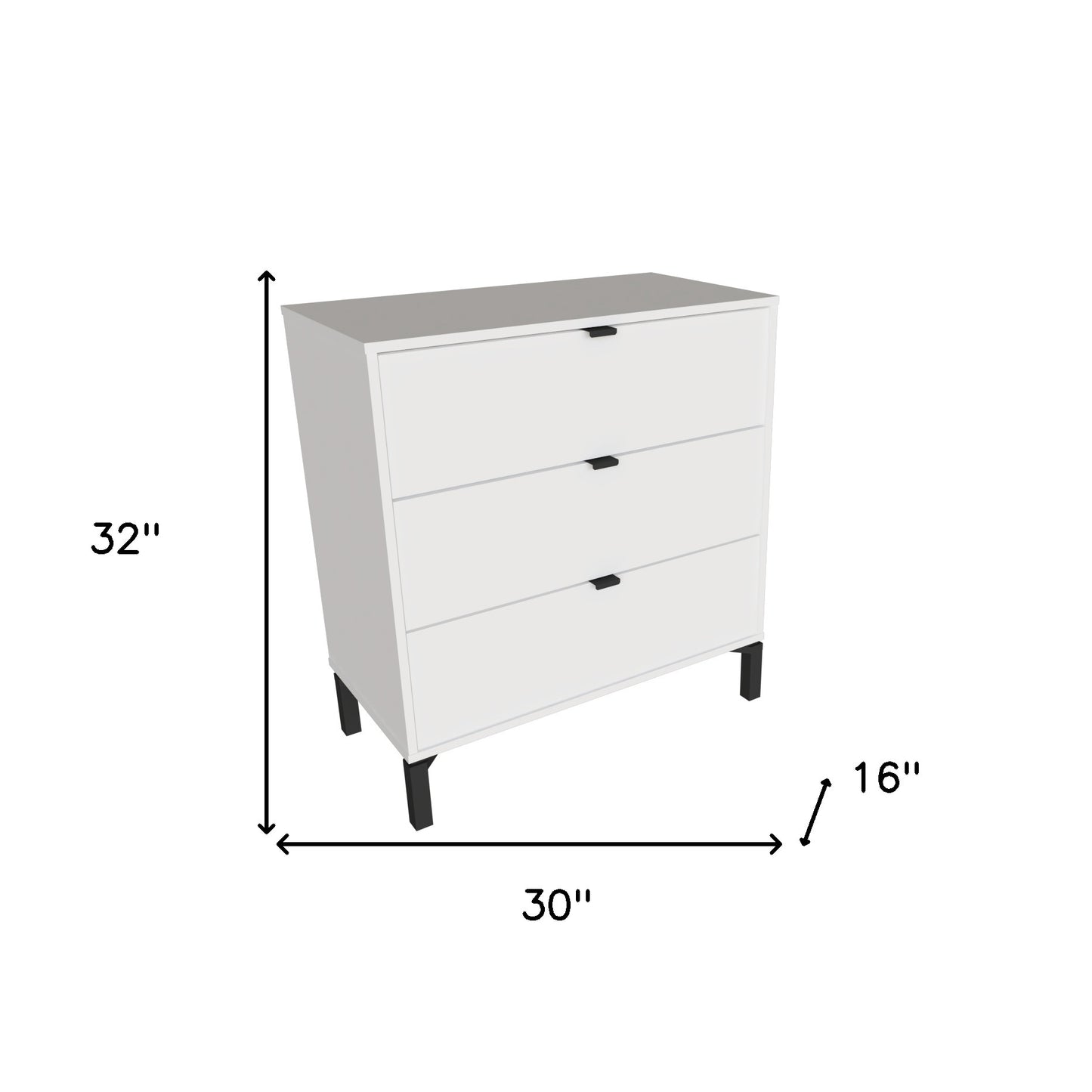 30" White Three Drawer Dresser