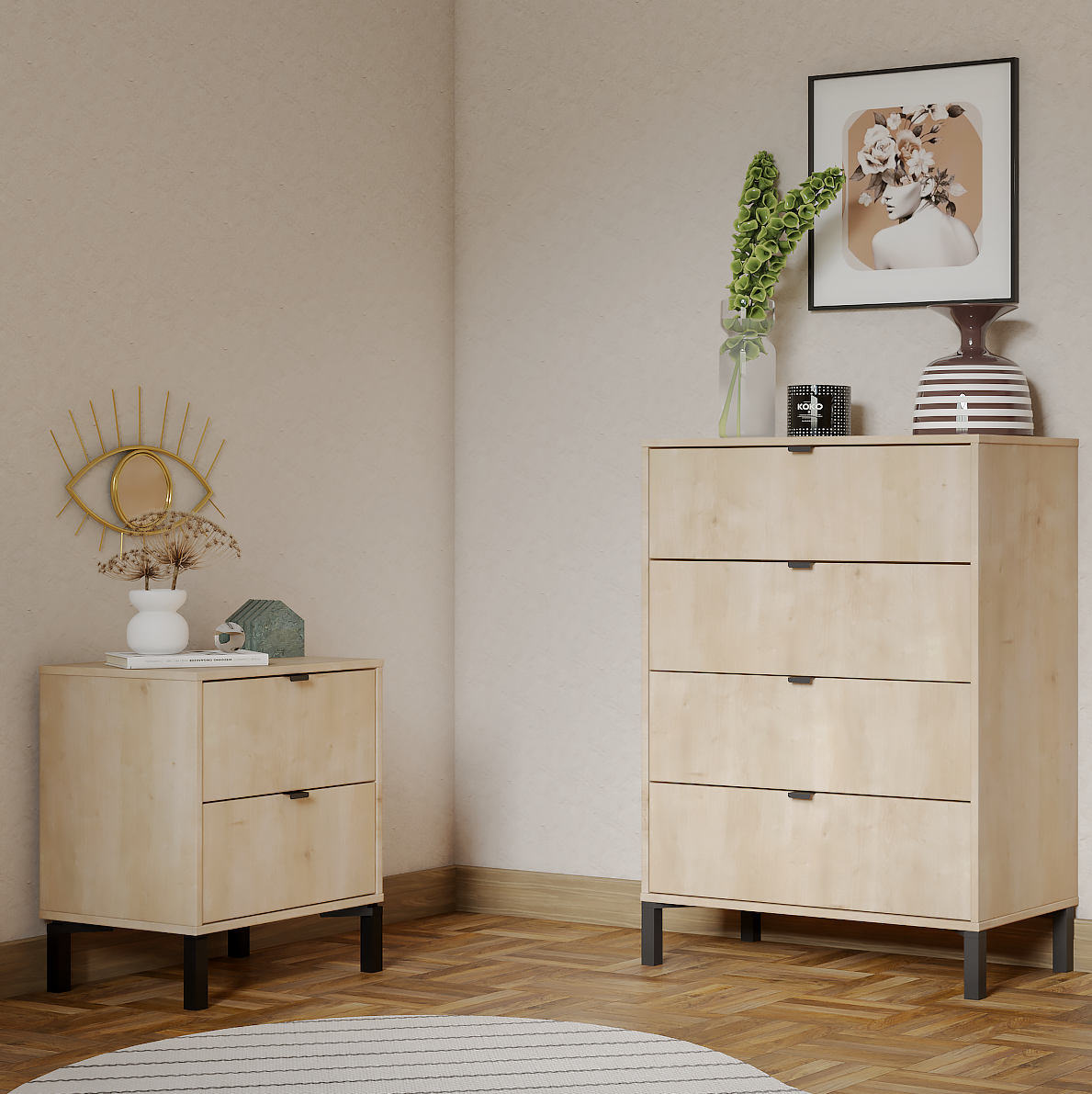 30" Natural Four Drawer Dresser