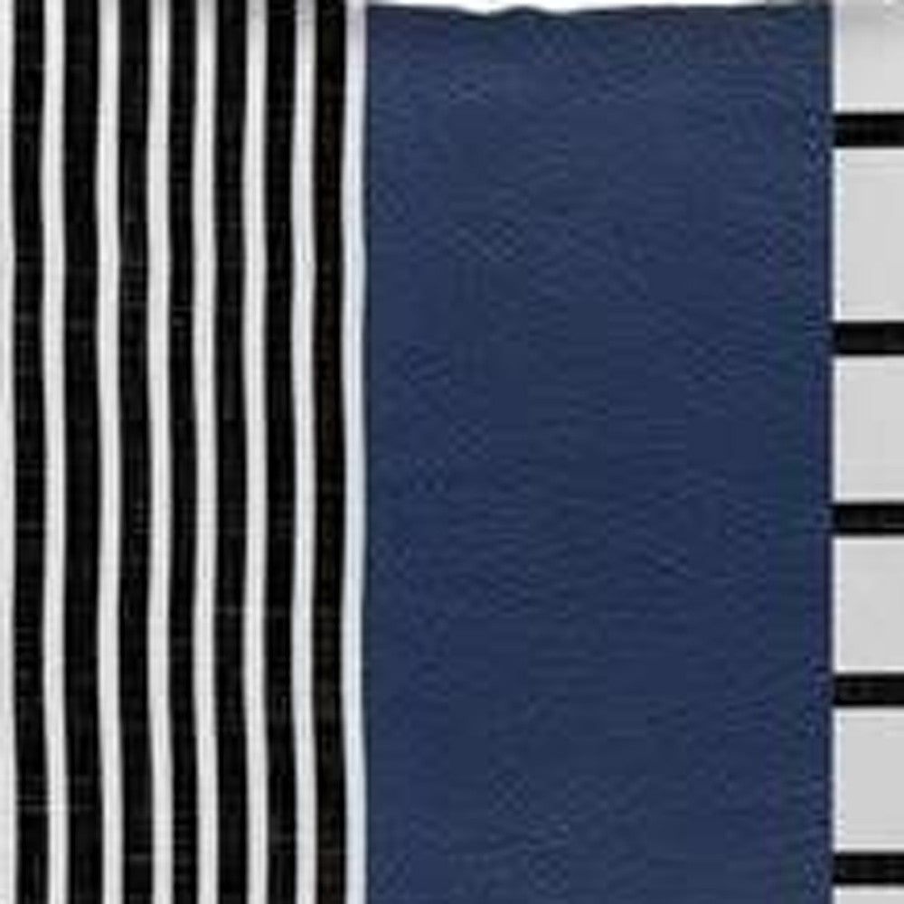 Set Of Four 22" X 22" Navy Blue Faux Leather Striped Zippered Pillow Cover