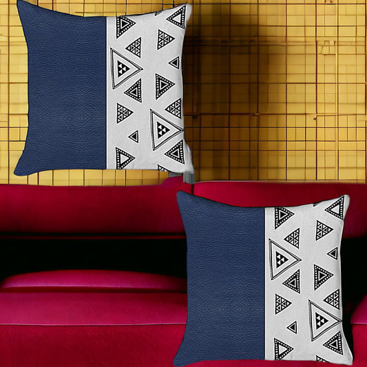 Set Of Two 18" X 18" Navy Blue Faux Leather Geometric Zippered Pillow