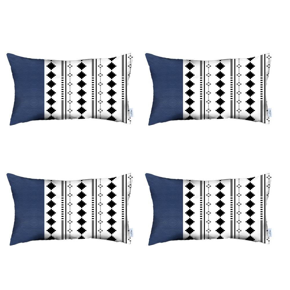Set Of Four 12" X 20" Navy Blue Faux Leather Diamond Zippered Pillow Cover