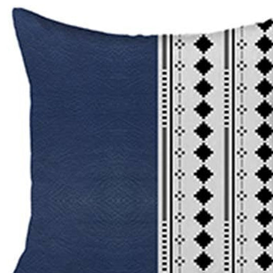 Set Of Four 17" X 17" Navy Blue Faux Leather Diamond Zippered Pillow Cover