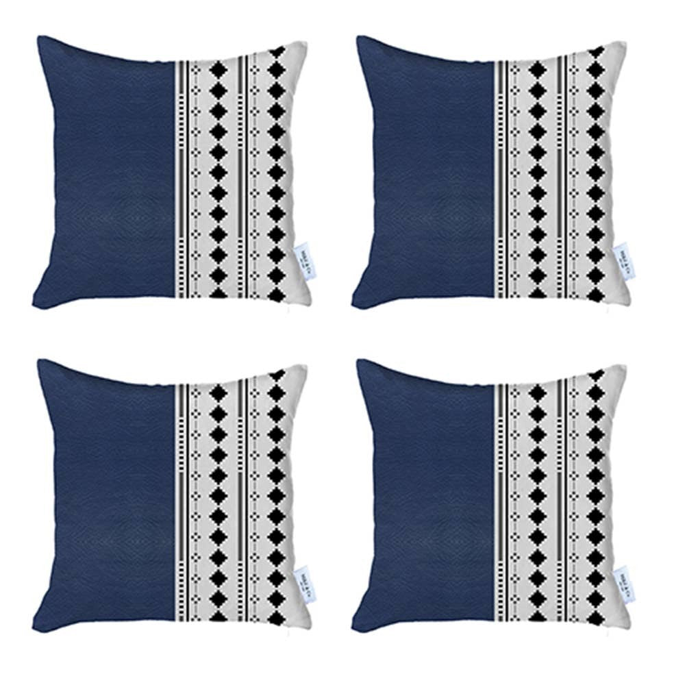 Set Of Four 17" X 17" Navy Blue Faux Leather Diamond Zippered Pillow Cover