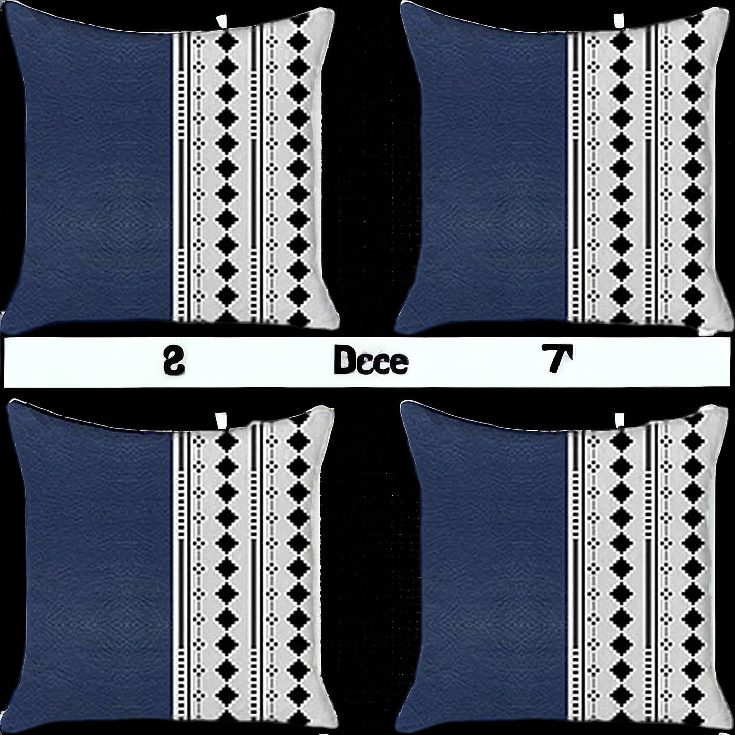 Set Of Four 17" X 17" Navy Blue Faux Leather Diamond Zippered Pillow Cover