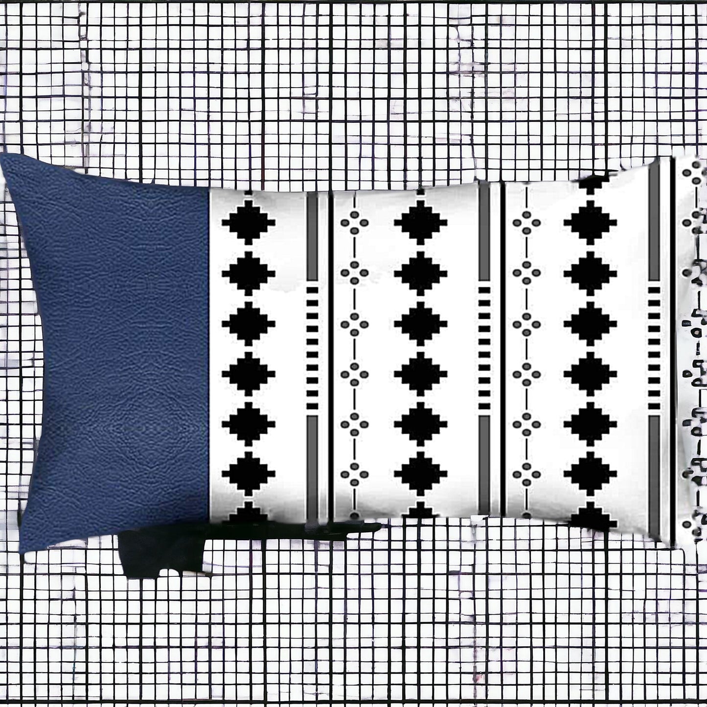 20" X 12" Navy Blue Faux Leather Diamond Zippered Pillow