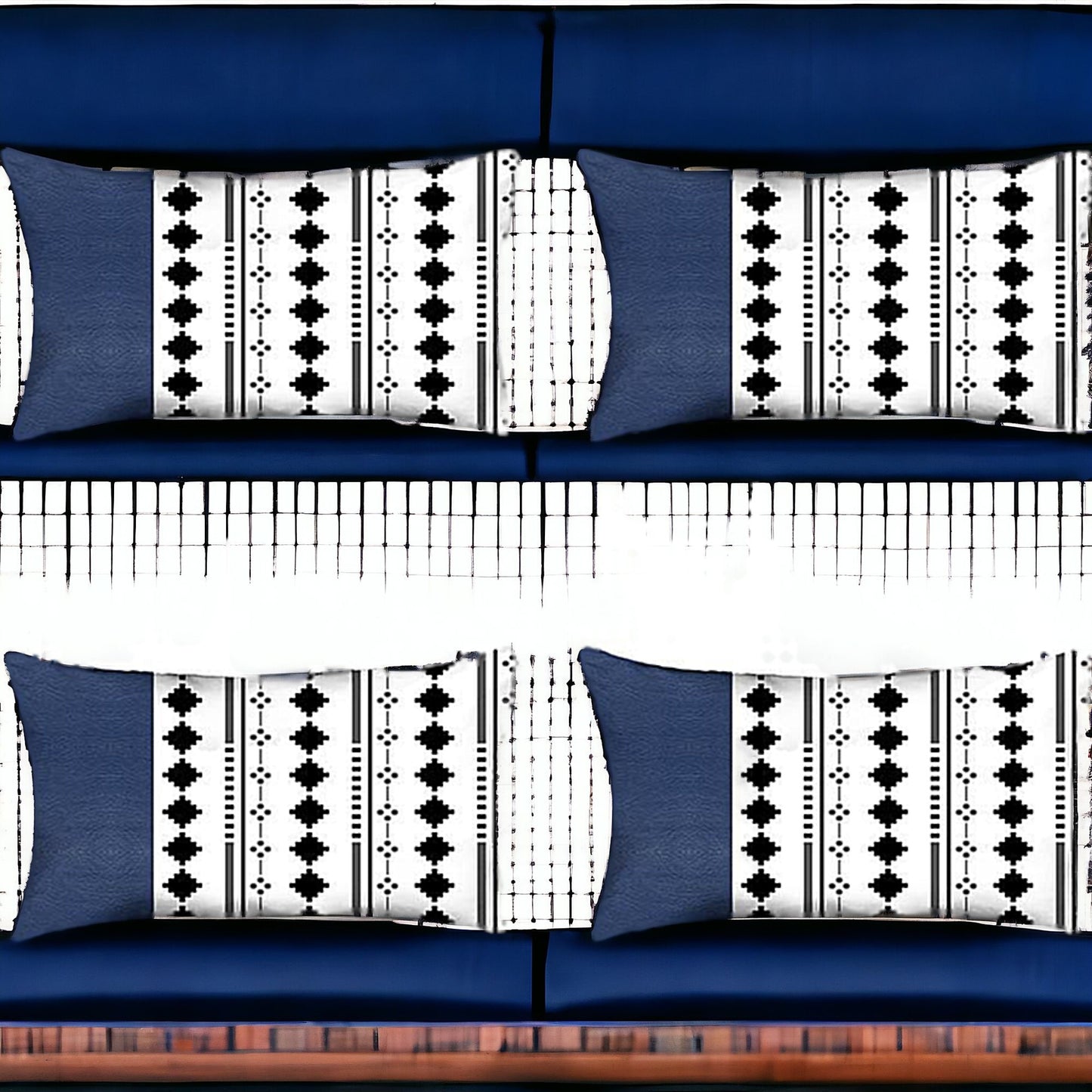 Set Of Four 20" X 12" Navy Blue Faux Leather Diamond Zippered Pillow