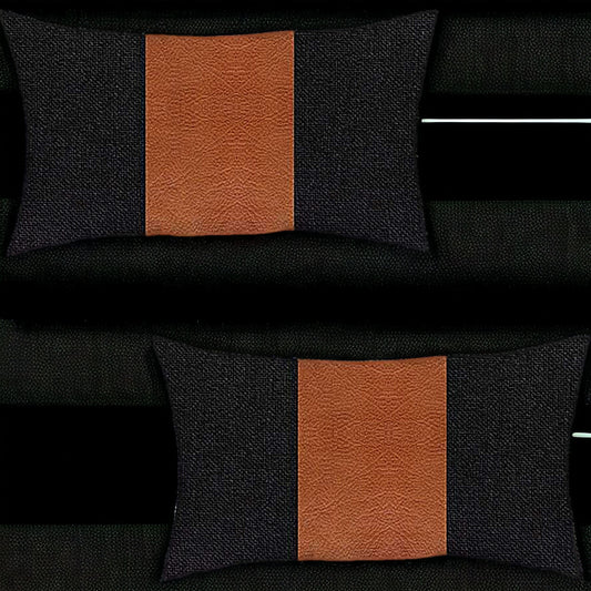 Set Of Two 20" X 12" Black And Brown Polyester Geometric Zippered Pillow