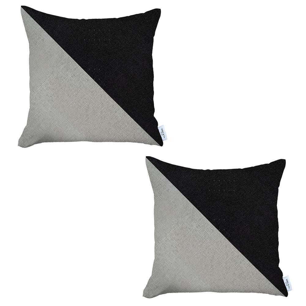 Set Of Two 18" X 18" Black And Grey Polyester Geometric Zippered Pillow