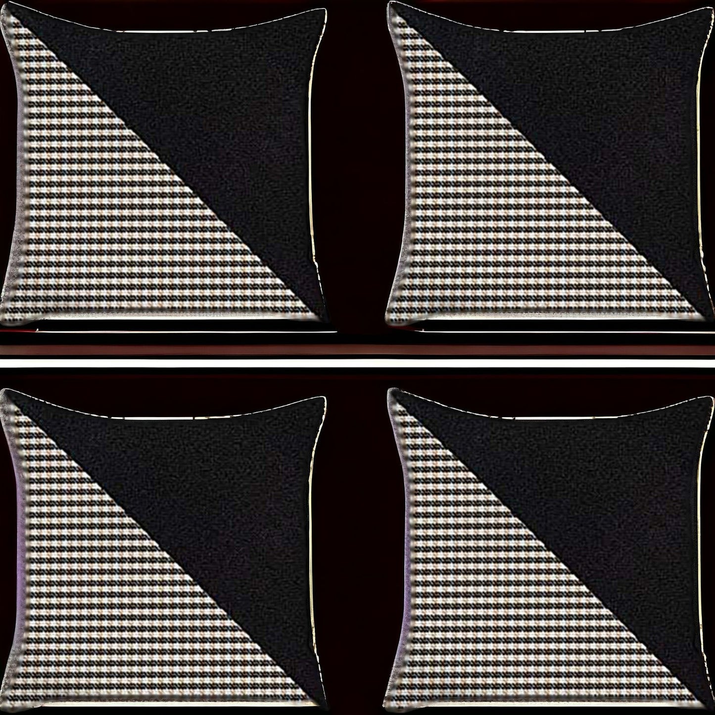 Set Of Four 18" X 18" Black And Brown Polyester Houndstooth Zippered Pillow