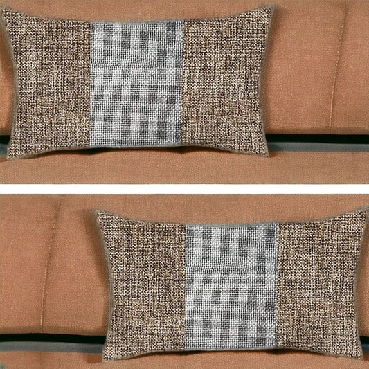 Set Of Two 20" X 12" Brown And Grey Polyester Geometric Zippered Pillow