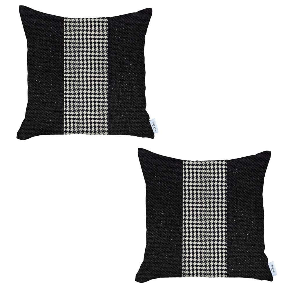 Set Of Two 18" X 18" Black And White Polyester Houndstooth Zippered Pillow