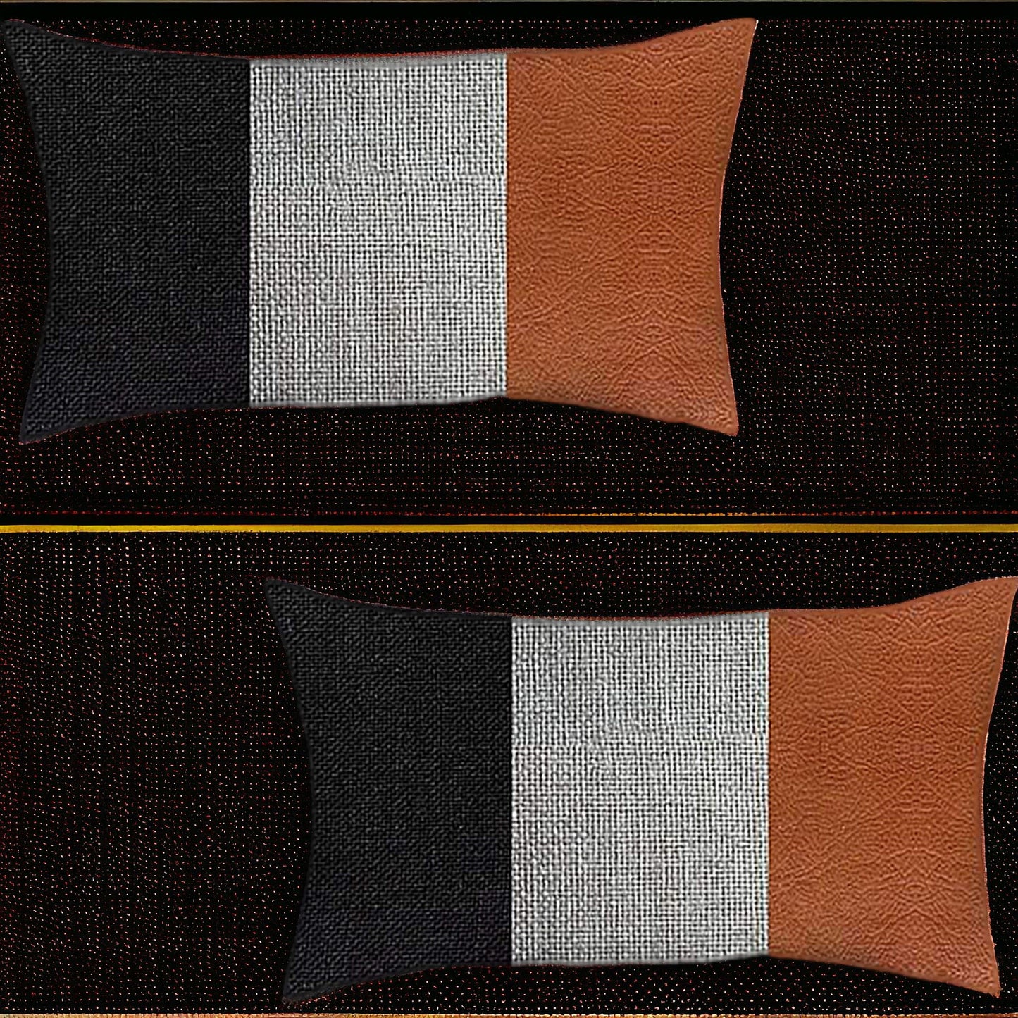 Set Of Two 20" X 12" Black Grey And Brown Polyester Geometric Zippered Pillow