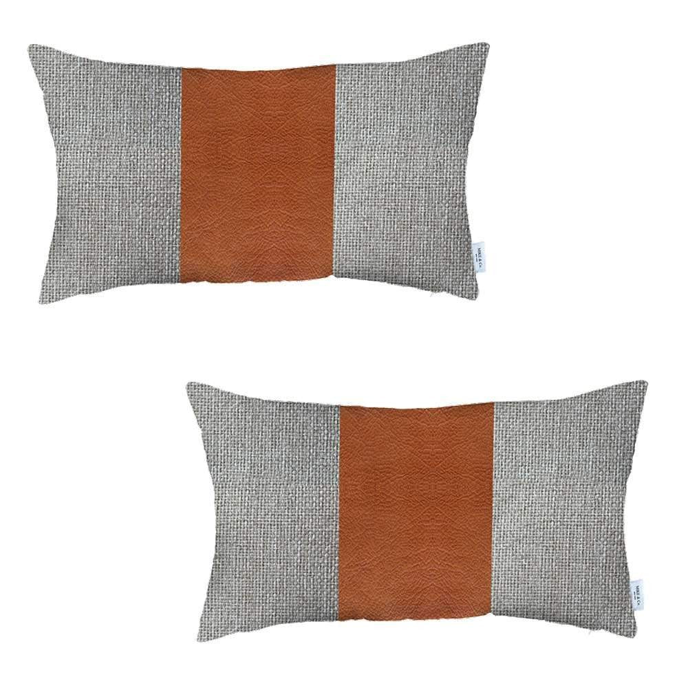 Set Of Two 20" X 12" Grey And Brown Polyester Geometric Zippered Pillow