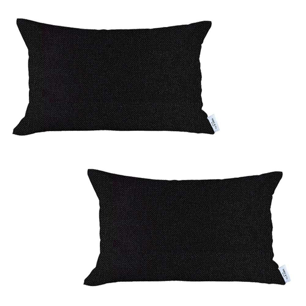 Set Of Two 20" X 12" Black Polyester Zippered Pillow