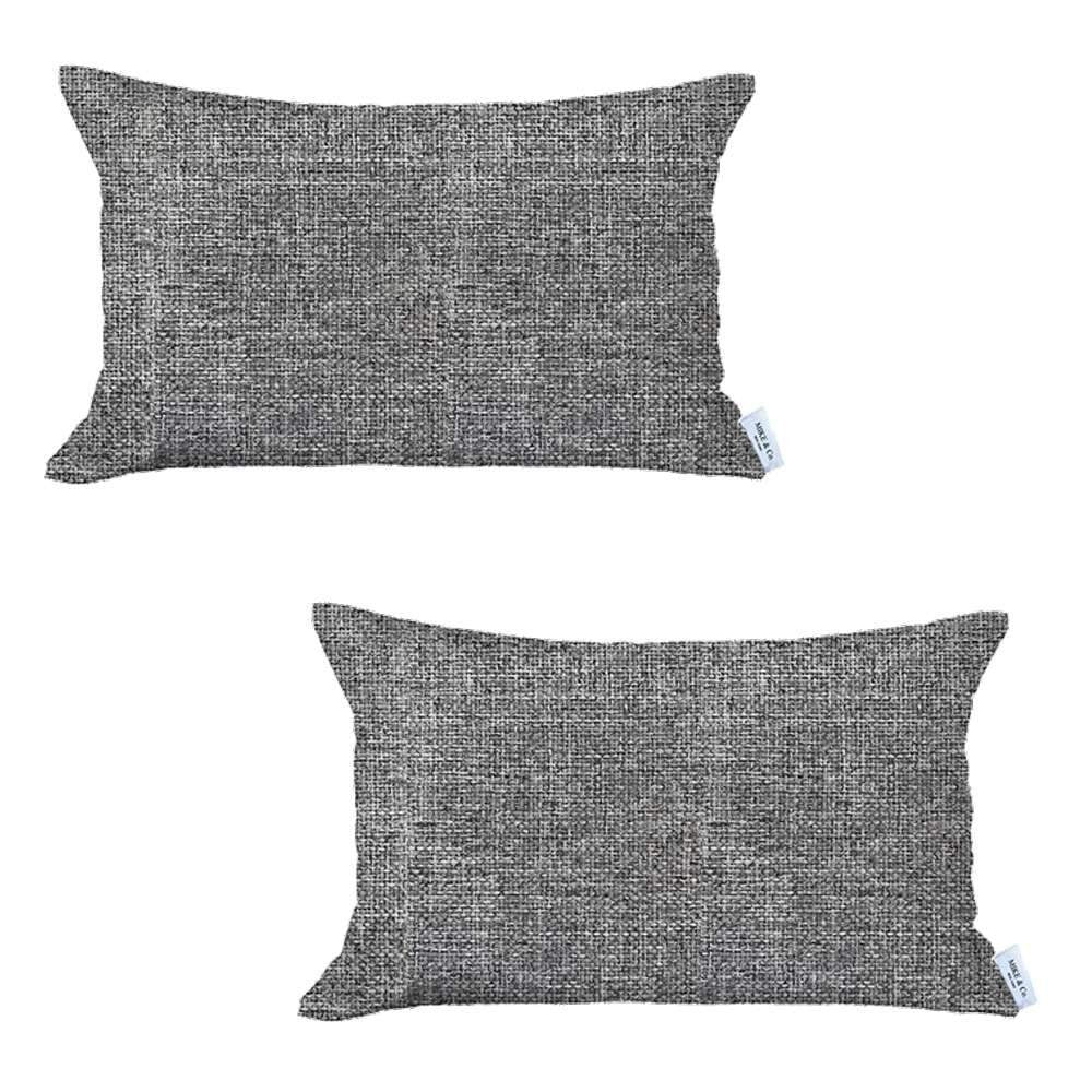 Set Of Two 20" X 12" Grey And Black Polyester Geometric Zippered Pillow