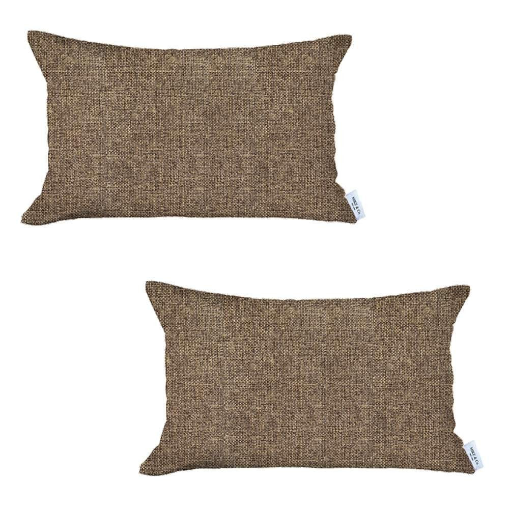 Set Of Two 20" X 12" Brown Polyester Zippered Pillow