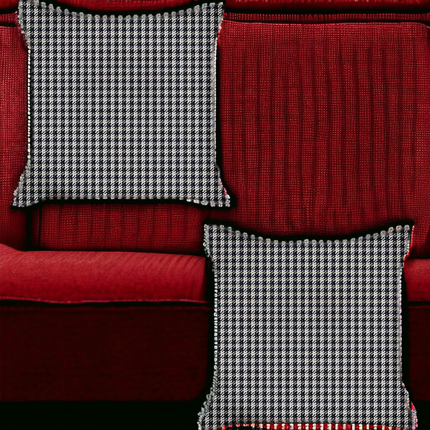 Set Of Two 18" X 18" Black Polyester Houndstooth Zippered Pillow