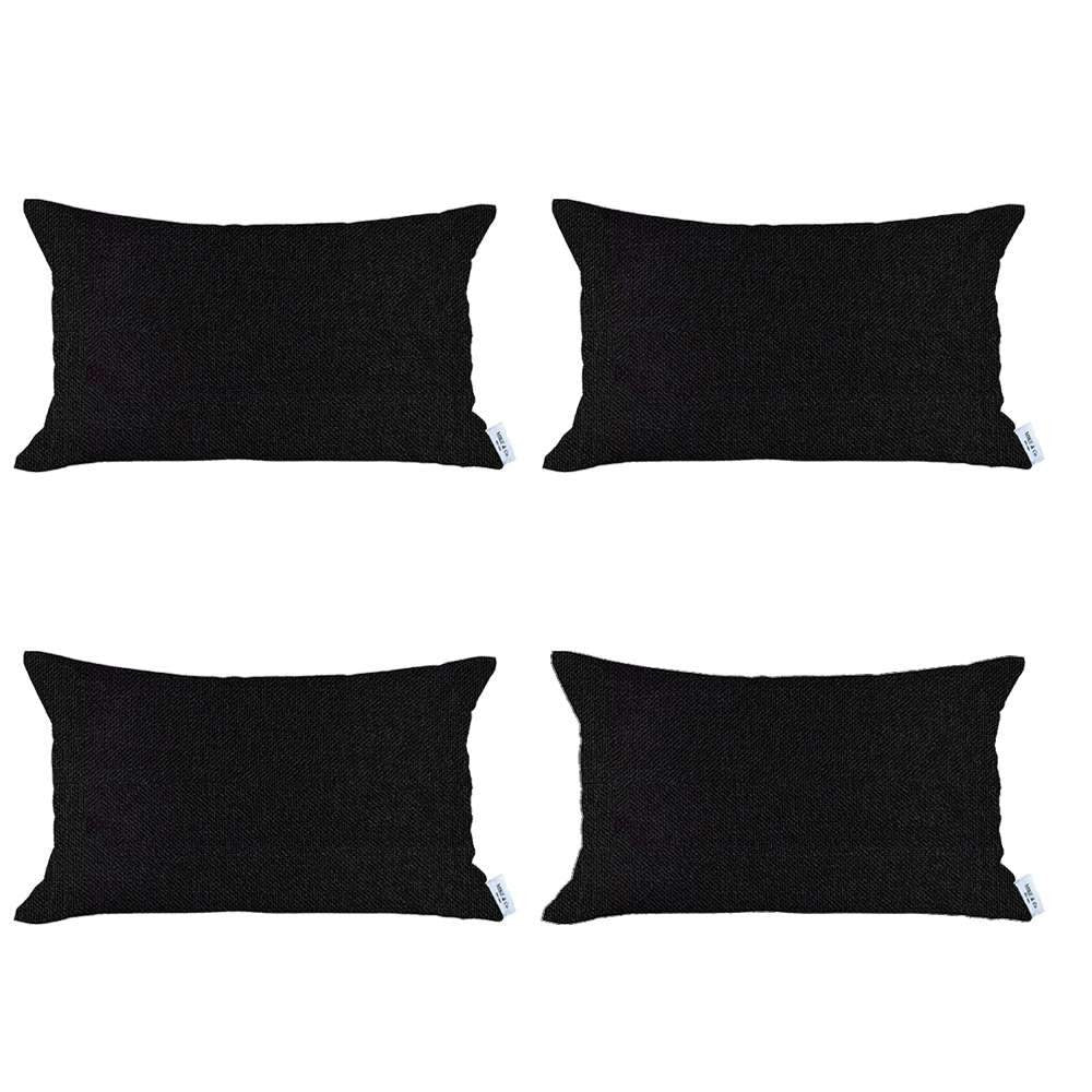 Set Of Four 20" X 12" Black Polyester Zippered Pillow