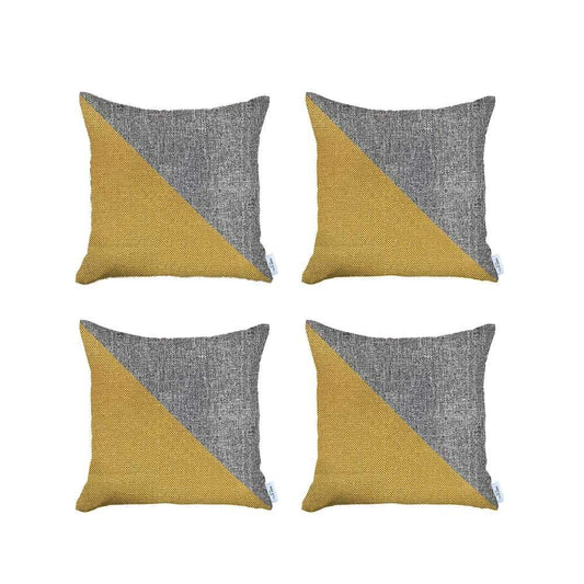 Set Of Four 18" X 18" Grey And Yellow Polyester Geometric Zippered Pillow
