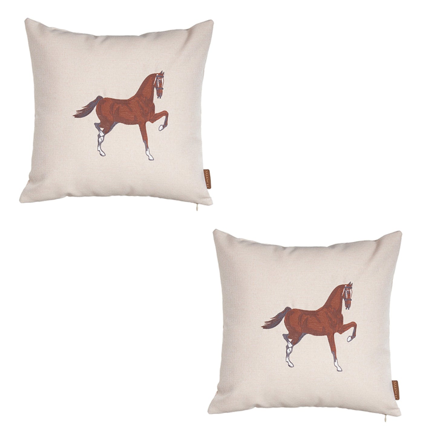 Set Of Two 18" X 18" Beige And Brown Horse Polyester Zippered Pillow With Embroidery