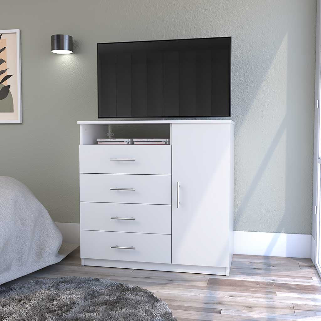 36" White Four Drawer Combo Dresser