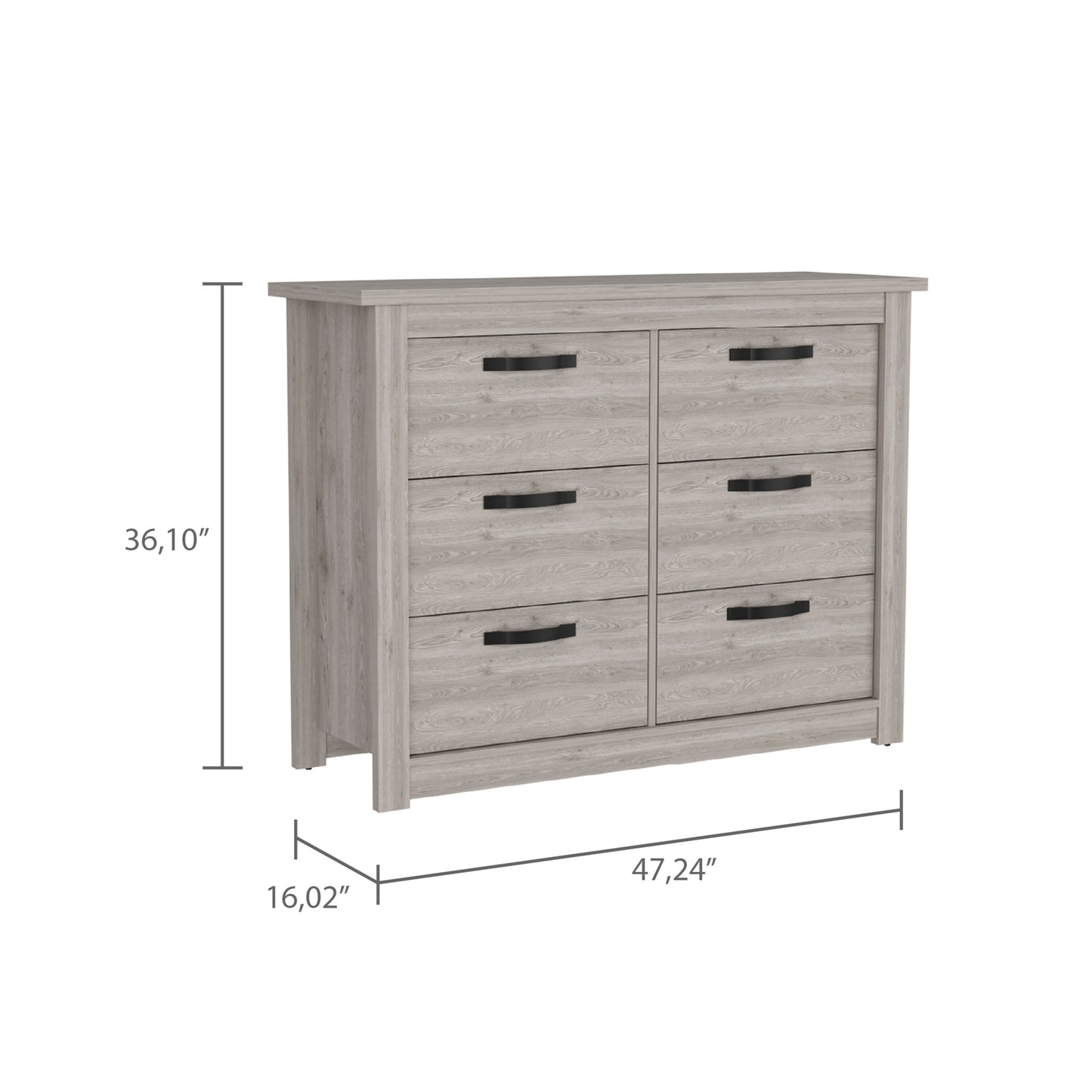 47" Oak Six Drawer Dresser