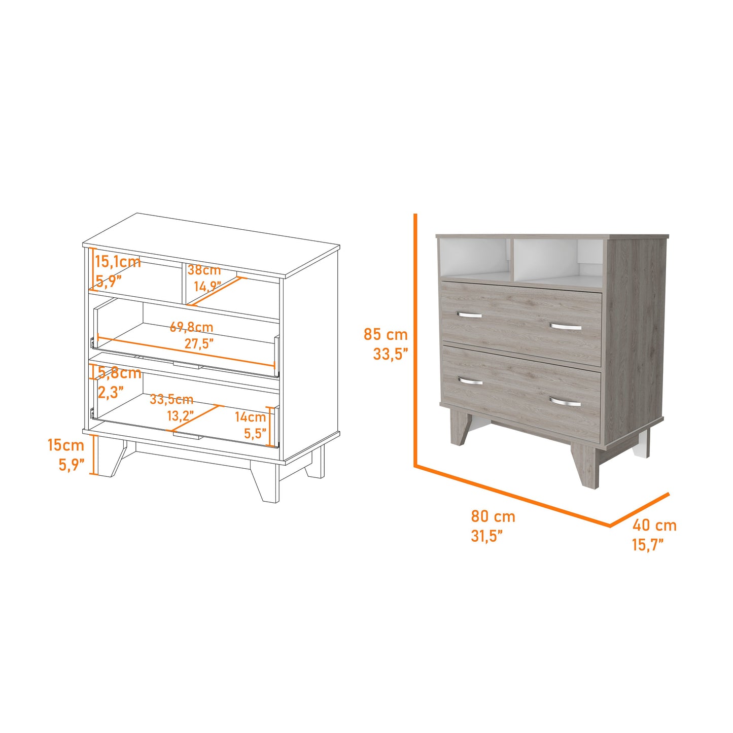 32" Oak Two Drawer Dresser