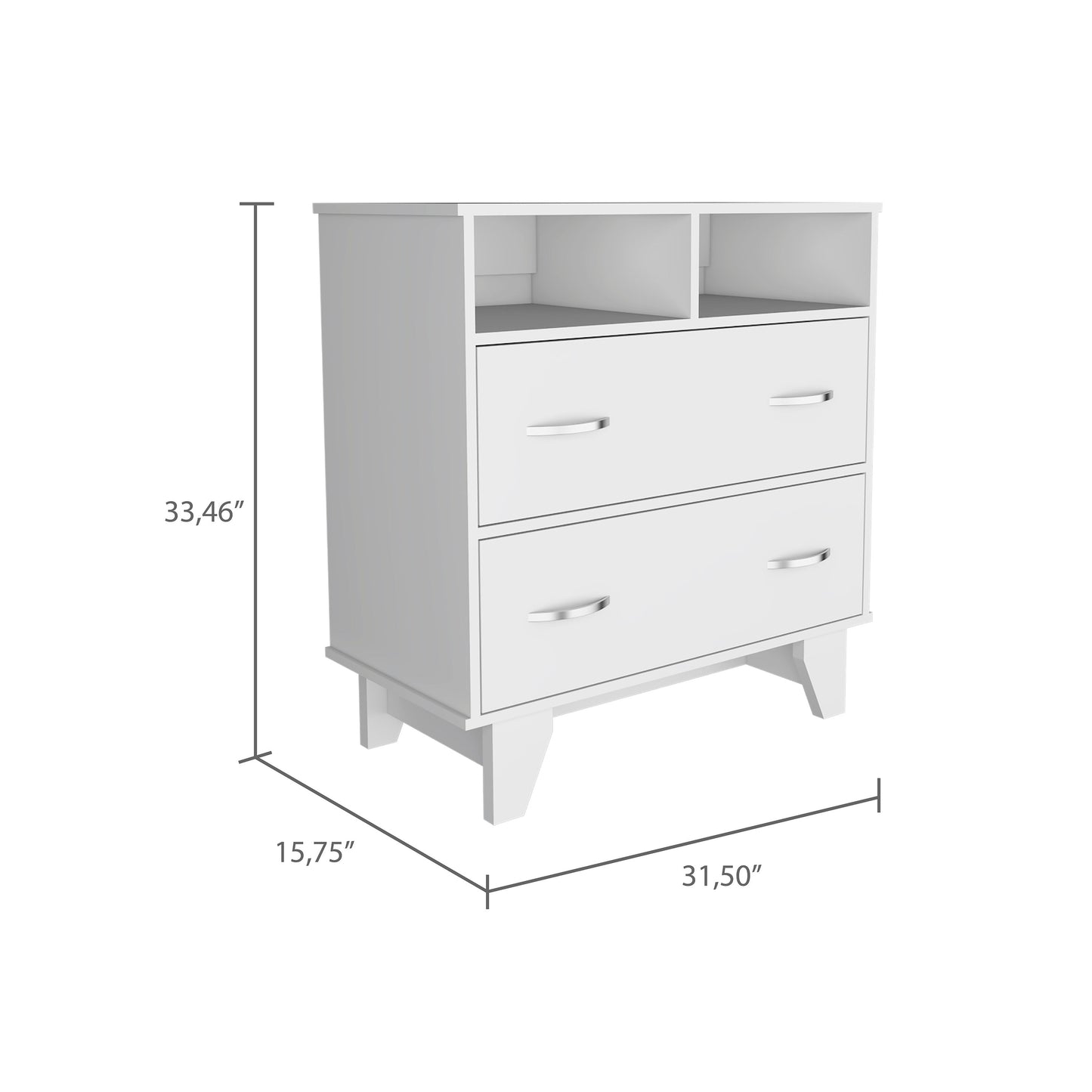 32" White Two Drawer Dresser