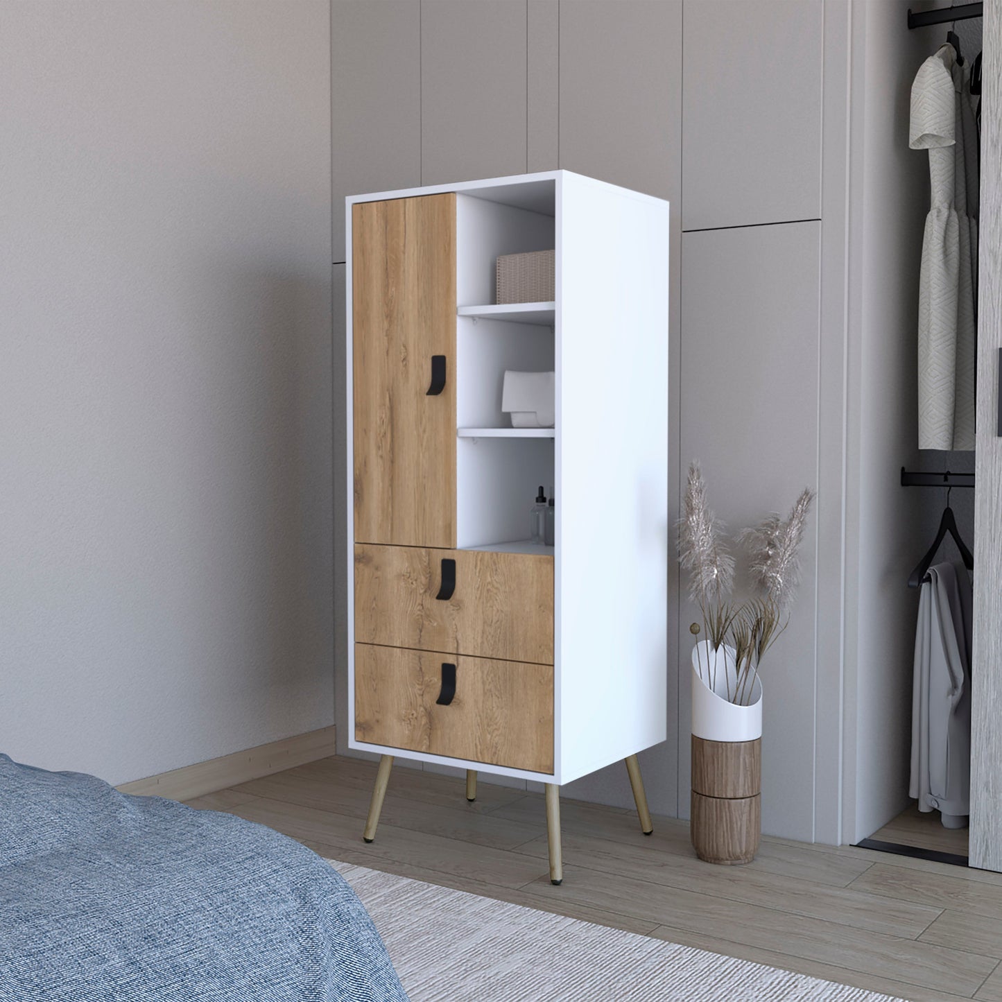 20" White and Natural Two Drawer Dresser