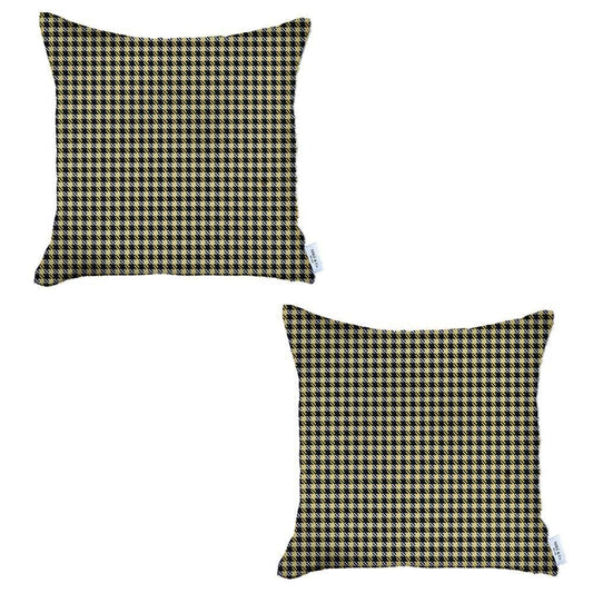 Set Of Two 18" X 18" Yellow Polyester Houndstooth Zippered Pillow