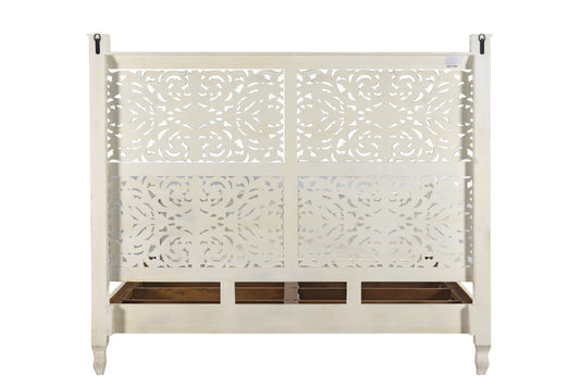 Carved Solid Wood King White Bed