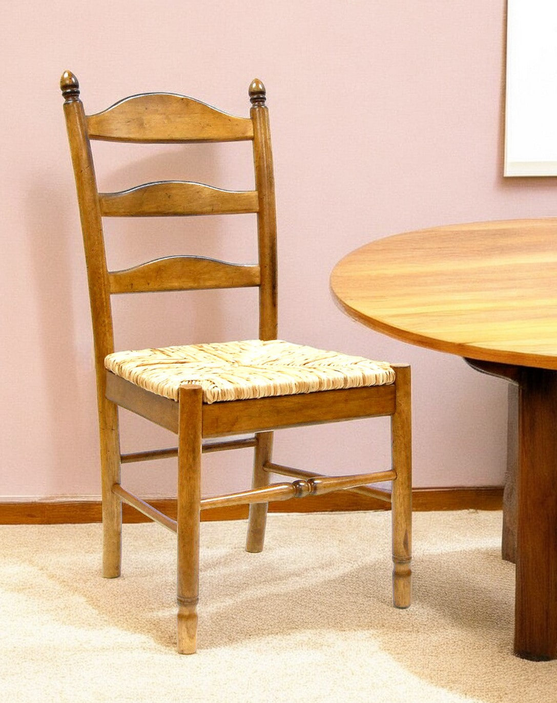 Straw And Brown Wood Ladder Back Dining Side Chair